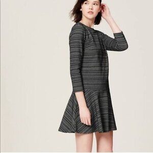 Loft Dress Geometric Drop Waist Flounce Black and White Career Sz M